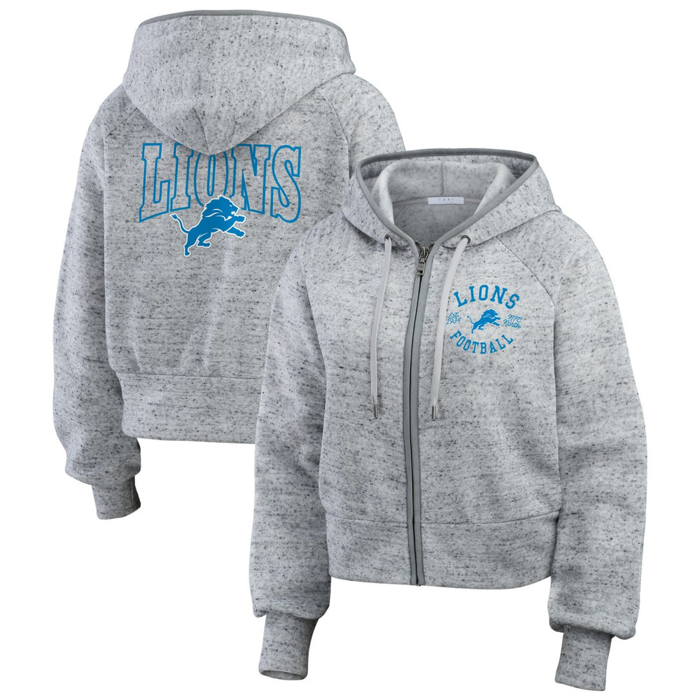 Detroit Lions WEAR by Erin Andrews Women's Speckled Fleece Cropped Full-Zip Hoodie Heather Gray - NFL