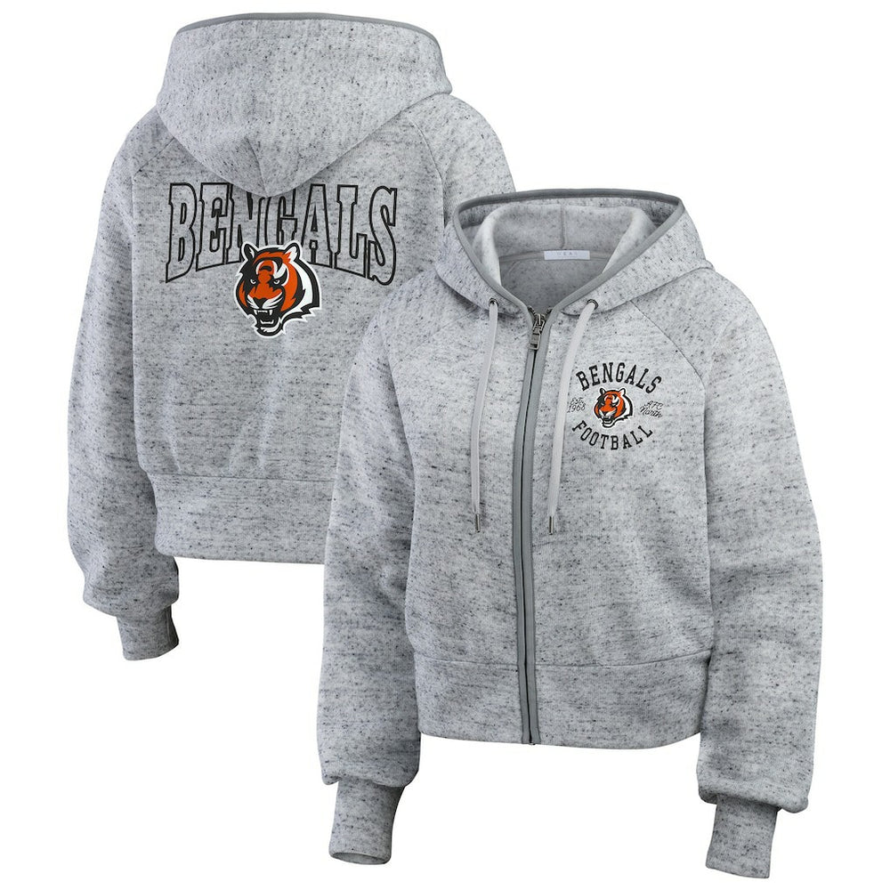 Cincinnati Bengals WEAR by Erin Andrews Women's Speckled Fleece Cropped Full-Zip Hoodie Heather Gray - NFL