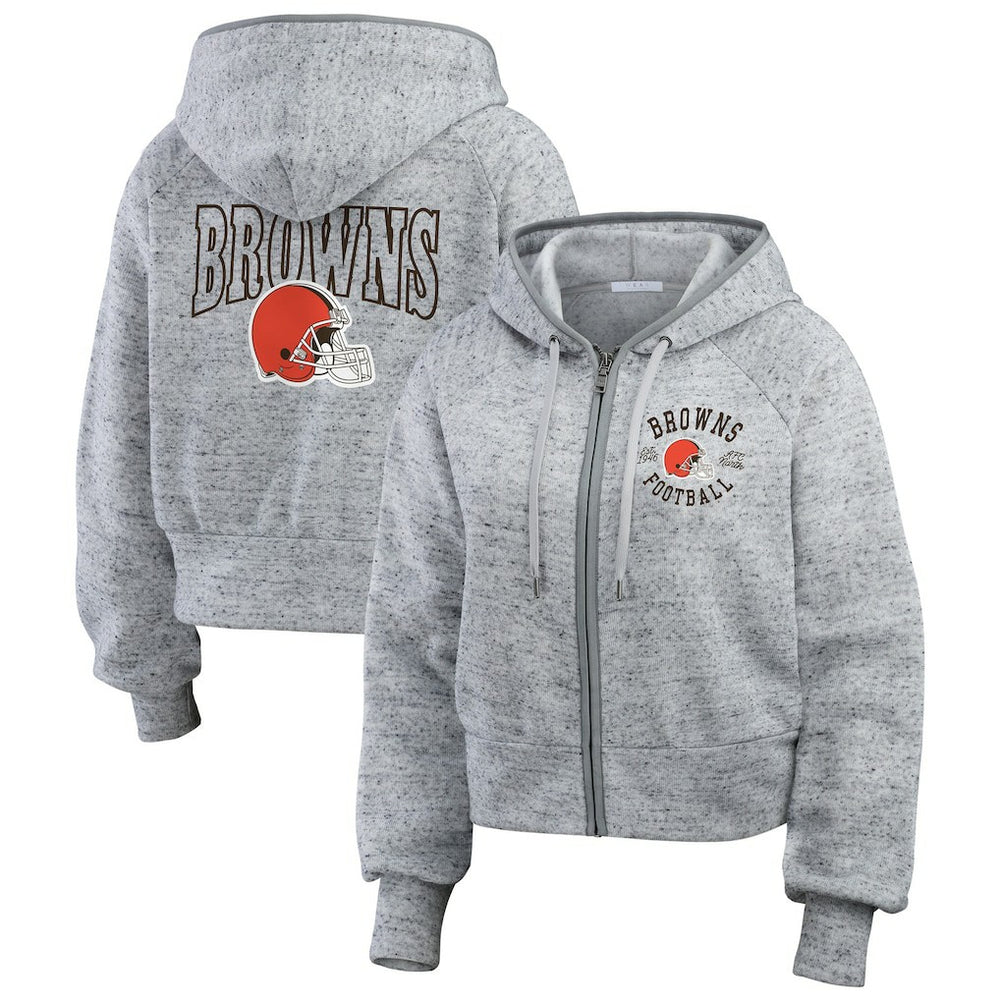 Cleveland Browns WEAR by Erin Andrews Women's Speckled Fleece Cropped Full-Zip Hoodie Heather Gray - NFL