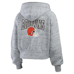 Cleveland Browns WEAR by Erin Andrews Women's Speckled Fleece Cropped Full-Zip Hoodie Heather Gray - NFL