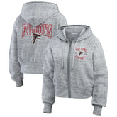 Atlanta Falcons WEAR by Erin Andrews Women's Speckled Fleece Cropped Full-Zip Hoodie Heather Gray - NFL