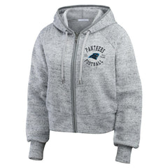 Carolina Panthers WEAR by Erin Andrews Women's Speckled Fleece Cropped Full-Zip Hoodie Heather Gray - NFL