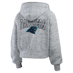 Carolina Panthers WEAR by Erin Andrews Women's Speckled Fleece Cropped Full-Zip Hoodie Heather Gray - NFL