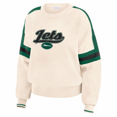 New York Jets WEAR by Erin Andrews Women's Stripe Pullover Sweater Cream - NFL