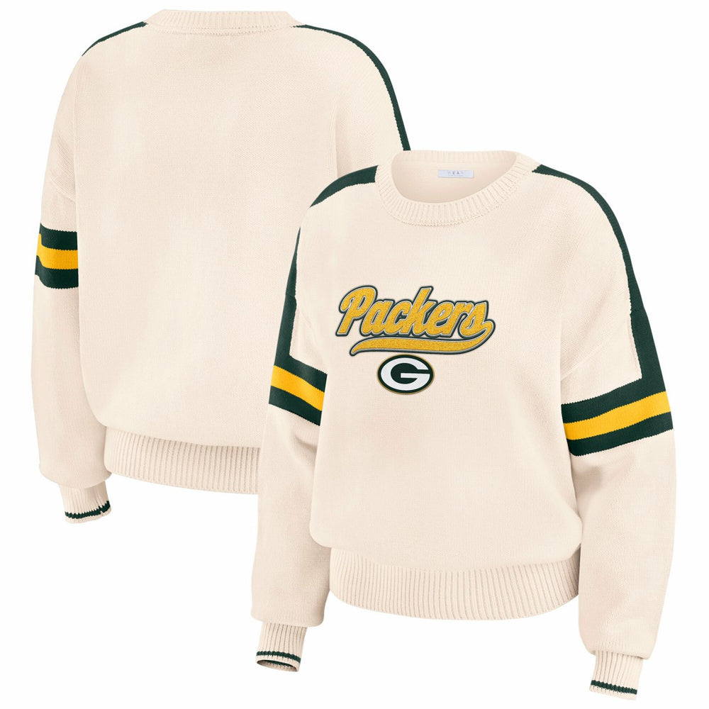 Green Bay Packers WEAR by Erin Andrews Women's Stripe Pullover Sweater Cream - NFL