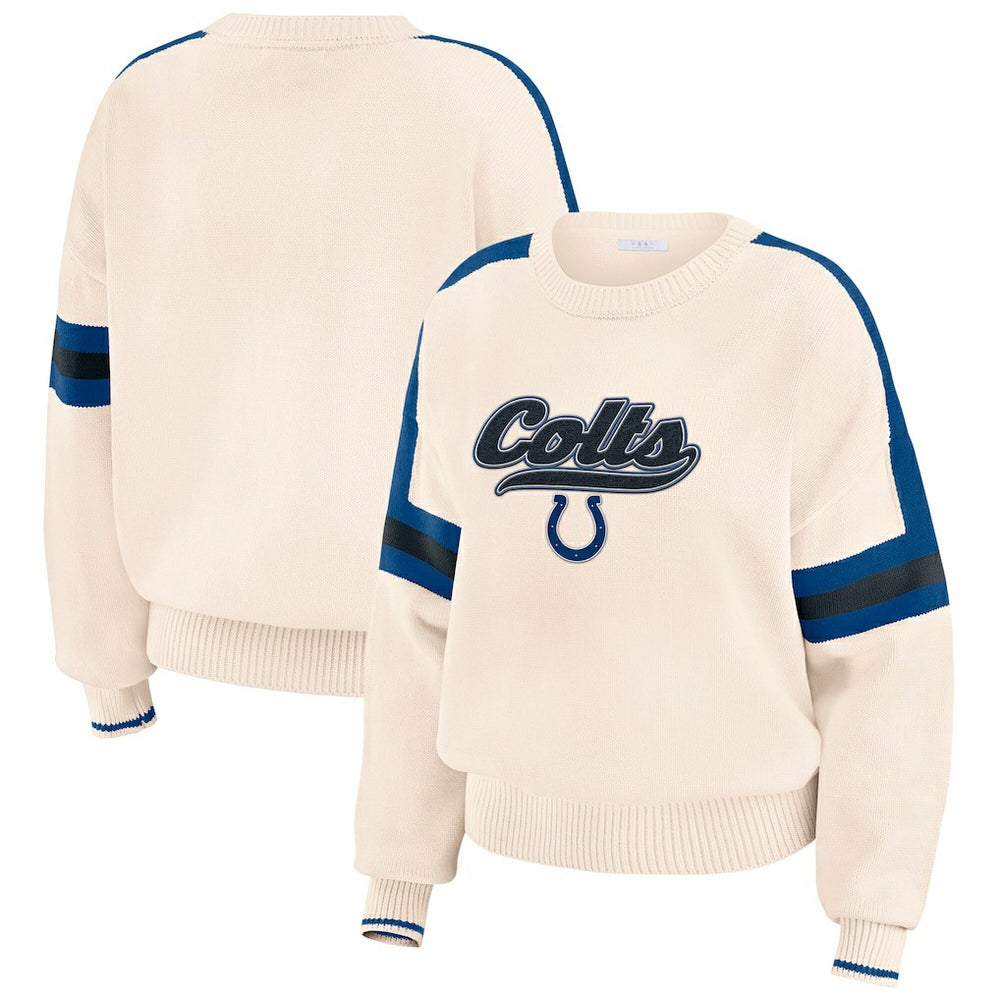 Indianapolis Colts WEAR by Erin Andrews Women's Stripe Pullover Sweater Cream - NFL