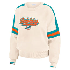 Miami Dolphins WEAR by Erin Andrews Women's Stripe Pullover Sweater Cream - NFL