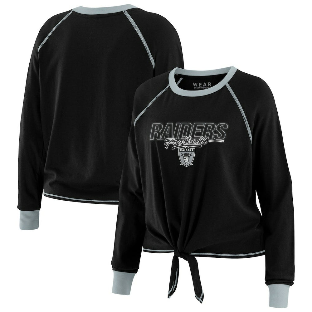 Las Vegas Raiders WEAR by Erin Andrews Women's Tie-Front Long Sleeve T-Shirt Black - NFL