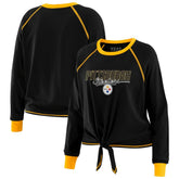 Pittsburgh Steelers WEAR by Erin Andrews Women's Tie-Front Long Sleeve T-Shirt Black - NFL
