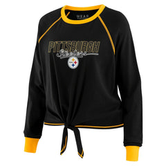 Pittsburgh Steelers WEAR by Erin Andrews Women's Tie-Front Long Sleeve T-Shirt Black - NFL