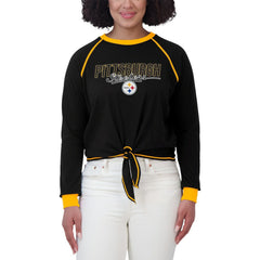 Pittsburgh Steelers WEAR by Erin Andrews Women's Tie-Front Long Sleeve T-Shirt Black - NFL