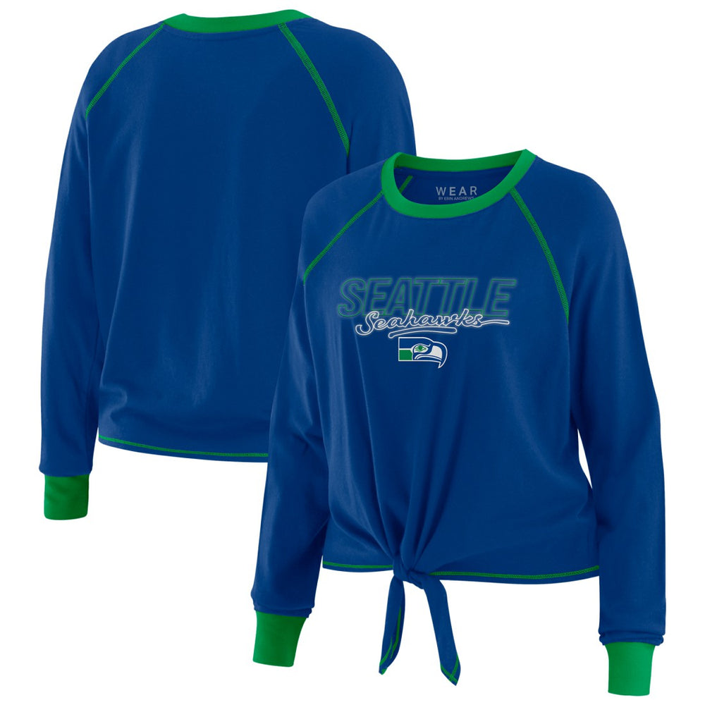 Seattle Seahawks WEAR by Erin Andrews Women's Tie-Front Long Sleeve T-Shirt Royal - NFL
