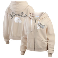 Cleveland Browns WEAR by Erin Andrews Women's Tonal Full-Zip Hoodie Oatmeal - NFL