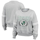 New York Jets WEAR by Erin Andrews Women's Crest Cropped Pullover Sweatshirt Heather Gray - NFL