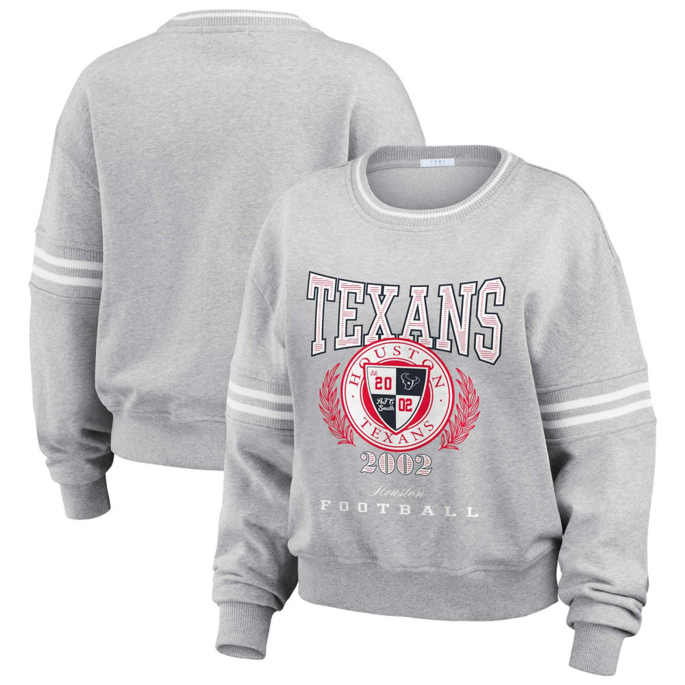 Houston Texans WEAR by Erin Andrews Women's Cropped Pullover Sweatshirt Heather Gray - NFL