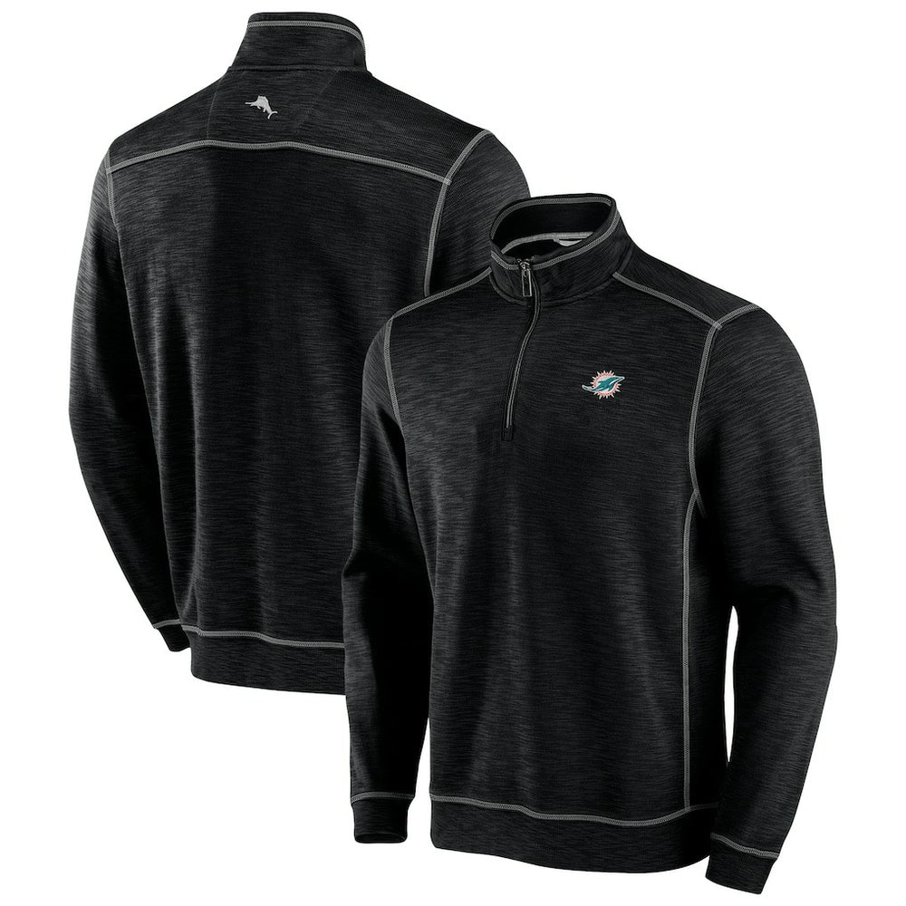 Miami Dolphins Tobago Bay Tri-Blend Half-Zip Sweatshirt Black - Tommy Bahama