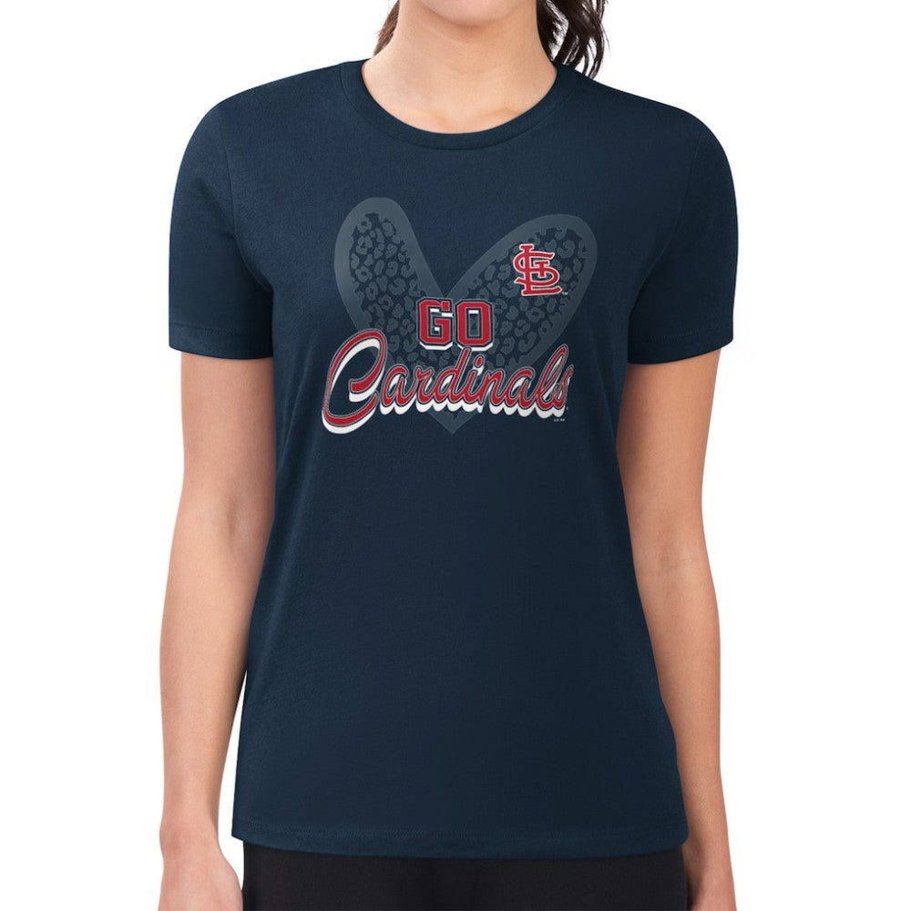 St. Louis Cardinals G-III 4Her by Carl Banks Women's Super-Slim Fit Lightweight Leopard Heart T-Shirt Clearance