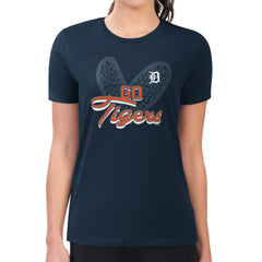 Detroit Tigers G-III 4Her by Carl Banks Women's Super-Slim Fit Lightweight Leopard Heart T-Shirt On Sale