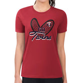 Minnesota Twins G-III 4Her by Carl Banks Women's Super-Slim Fit Lightweight Leopard Heart T-Shirt Clearance