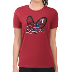 Texas Rangers G-III 4Her by Carl Banks Women's Super-Slim Fit Lightweight Leopard Heart T-Shirt On Sale
