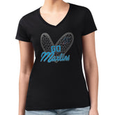 Miami Marlins G-III 4Her by Carl Banks Women's Super-Slim Fit Lightweight Leopard Heart V-Neck T-Shirt On Sale