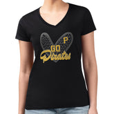 Pittsburgh Pirates G-III 4Her by Carl Banks Women's Super-Slim Fit Lightweight Leopard Heart V-Neck T-Shirt for sale