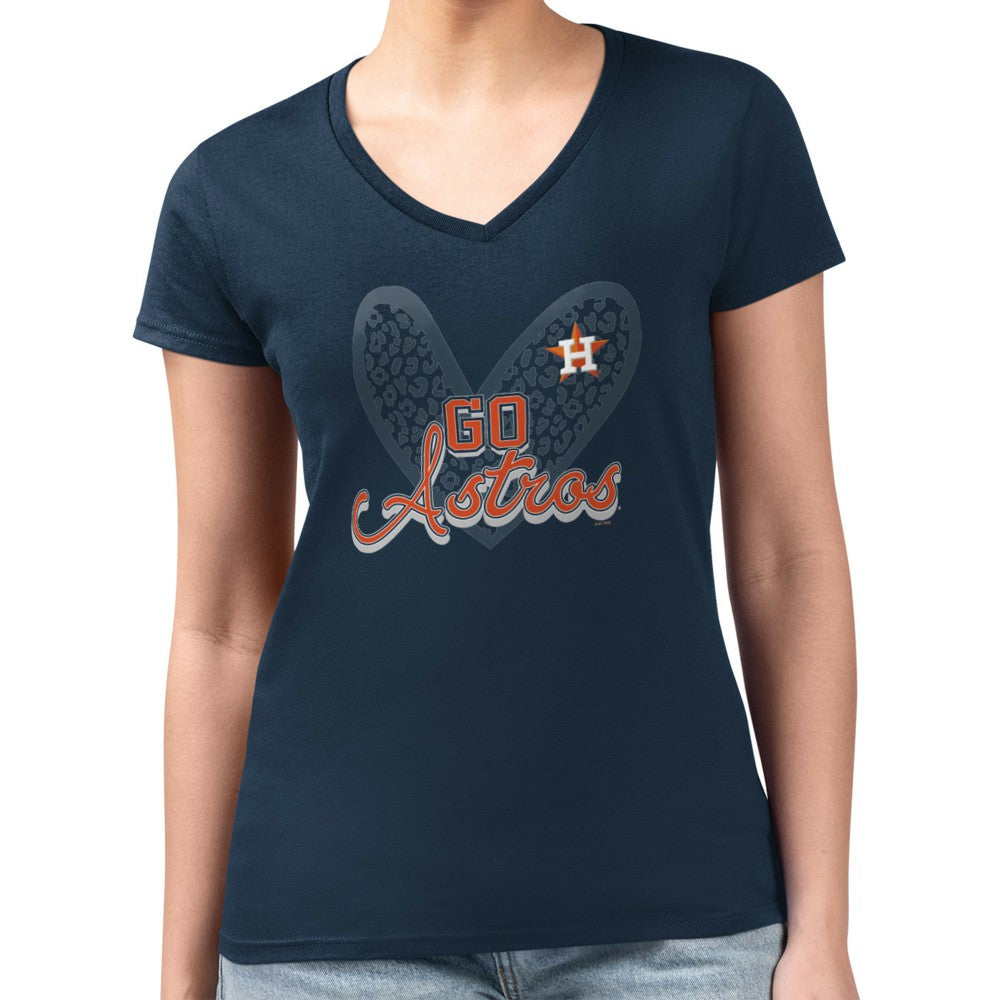 Houston Astros G-III 4Her by Carl Banks Women's Super-Slim Fit Lightweight Leopard Heart V-Neck T-Shirt On Sale