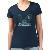 Seattle Mariners G-III 4Her by Carl Banks Women's Super-Slim Fit Lightweight Leopard Heart V-Neck T-Shirt discount