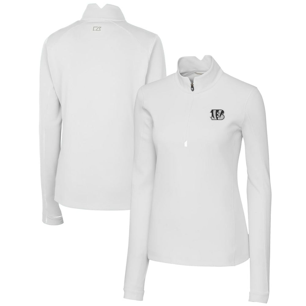 Cincinnati Bengals Cutter & Buck Women's Traverse Stretch DryTec Quarter-Zip Top White - NFL