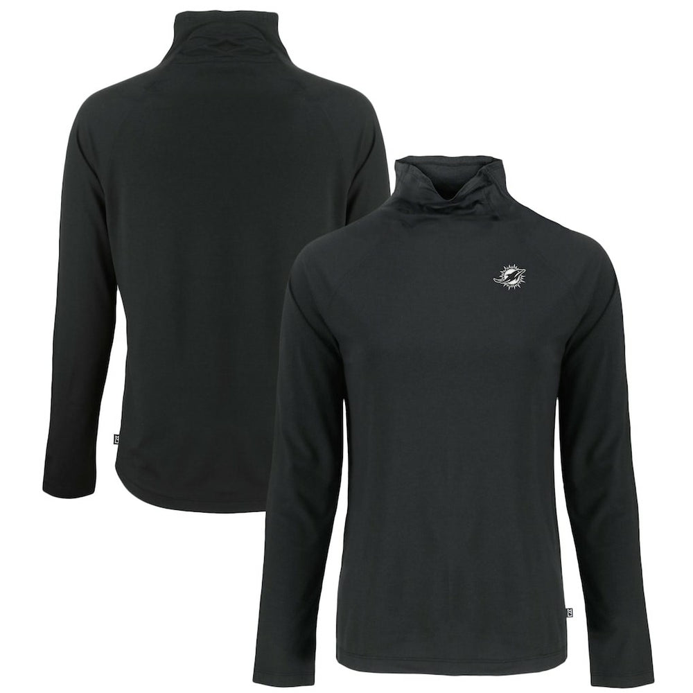 Miami Dolphins Cutter & Buck Women's Coastline Epic Comfort Eco Recycled Funnel Neck Pullover Sweatshirt Black - NFL