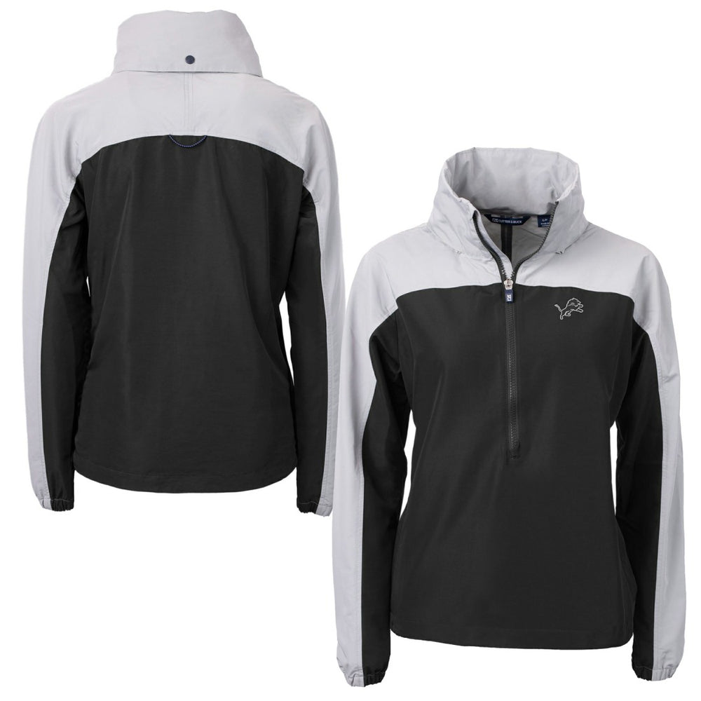 Detroit Lions Cutter & Buck Women's Charter Eco Recycled Half-Zip Hoodie Anorak Jacket Black/Gray - NFL