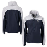 Chicago Bears Cutter & Buck Women's Charter Eco Recycled Half-Zip Hoodie Anorak Jacket Navy/Gray - NFL