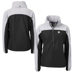 Pittsburgh Steelers Cutter & Buck Women's Charter Eco Recycled Half-Zip Hoodie Anorak Jacket Black/Gray - NFL