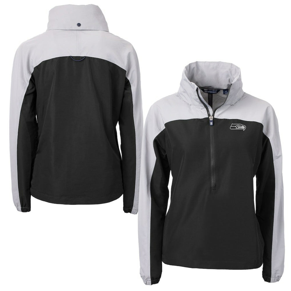 Seattle Seahawks Cutter & Buck Women's Charter Eco Recycled Half-Zip Hoodie Anorak Jacket Black/Gray - NFL