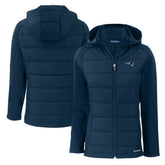 New England Patriots Cutter & Buck Women's Evoke Hybrid Eco Softshell Recycled Full-Zip Hoodie Jacket Navy - NFL