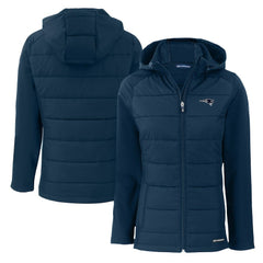 New England Patriots Cutter & Buck Women's Evoke Hybrid Eco Softshell Recycled Full-Zip Hoodie Jacket Navy - NFL