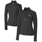 Philadelphia Eagles Cutter & Buck Women's Traverse Stretch DryTec Quarter-Zip Top Black - NFL