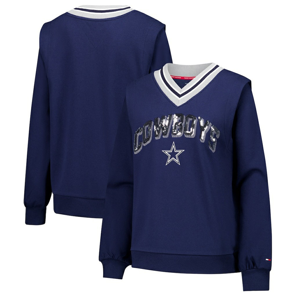 Dallas Cowboys Tommy Hilfiger Women's Alice V-Neck Pullover Sweatshirt Navy - NFL