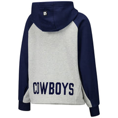 Dallas Cowboys DKNY Sport Women's Joy Cropped Raglan Pullover Hoodie - Gray/Navy - NFL