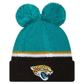 Jacksonville Jaguars New Era Women's Double Bubble Cuffed Knit Hat with Poms Black - NFL