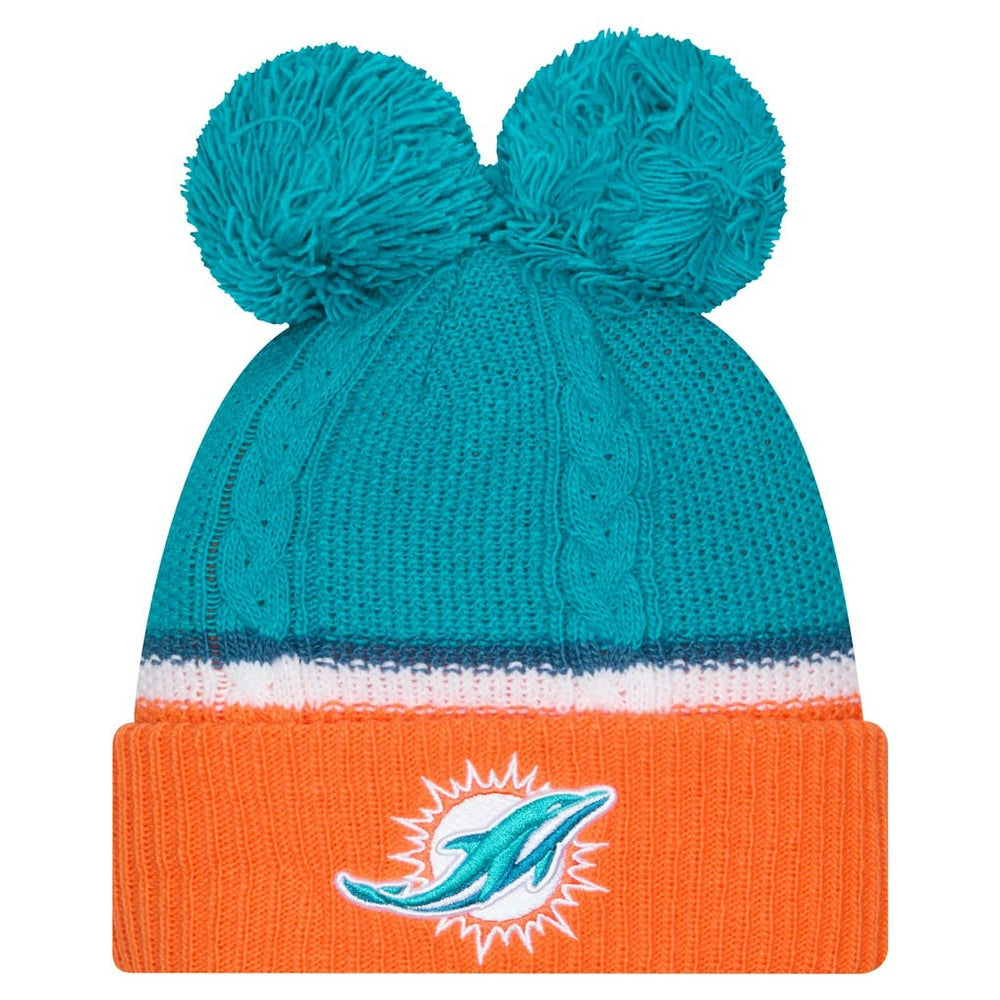 Miami Dolphins New Era Women's Double Bubble Cuffed Knit Hat with Poms Aqua - NFL