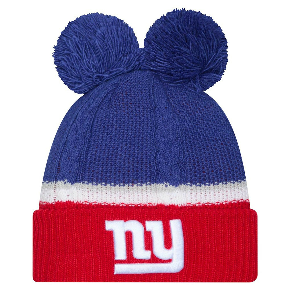 New York Giants New Era Women's Double Bubble Cuffed Knit Hat with Poms Royal - NFL