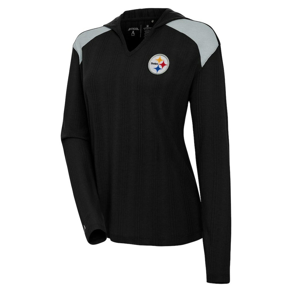 Pittsburgh Steelers Antigua Women's Opulent Long Sleeve Hoodie T-Shirt Black - NFL