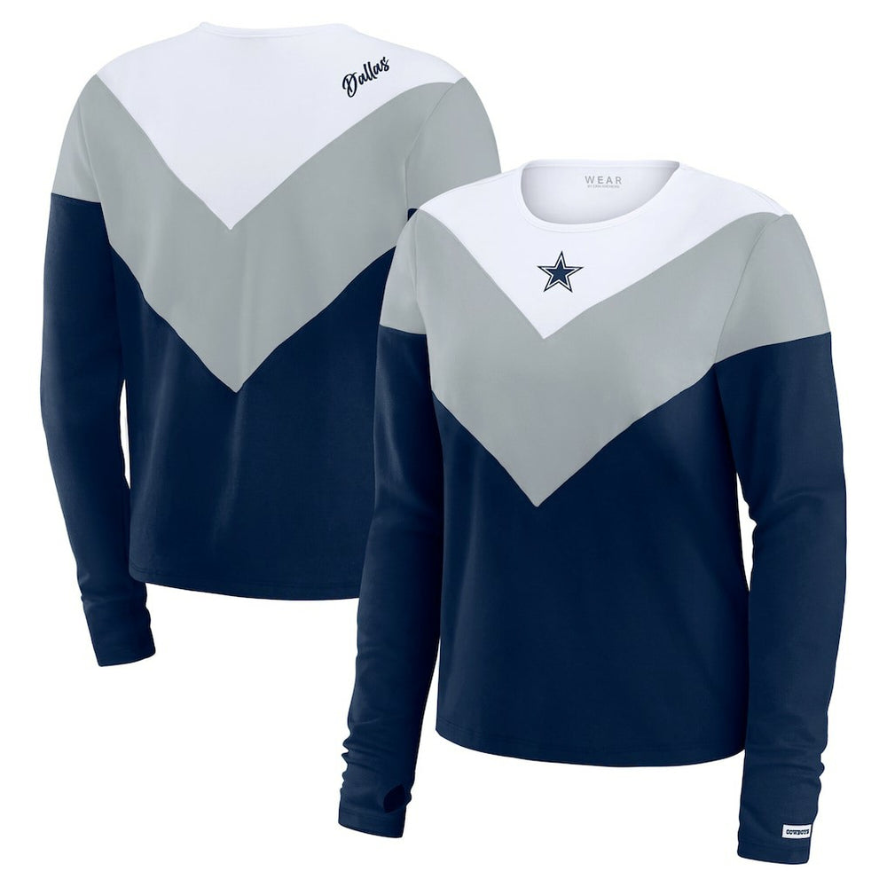 Dallas Cowboys WEAR by Erin Andrews Women's Plus Size Chevron Tri-Blend Long Sleeve T-Shirt Navy - NFL