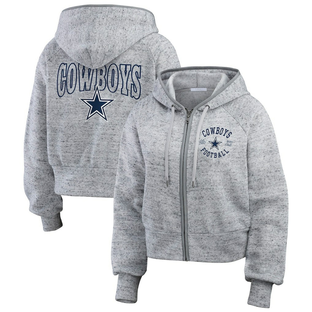 Dallas Cowboys WEAR by Erin Andrews Women's Speckled Fleece Cropped Full-Zip Hoodie Heather Gray - NFL