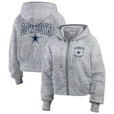 Dallas Cowboys WEAR by Erin Andrews Women's Speckled Fleece Cropped Full-Zip Hoodie Heather Gray - NFL