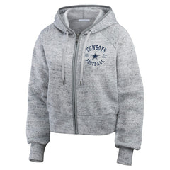 Dallas Cowboys WEAR by Erin Andrews Women's Speckled Fleece Cropped Full-Zip Hoodie Heather Gray - NFL