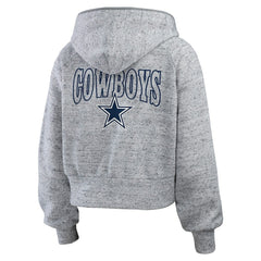 Dallas Cowboys WEAR by Erin Andrews Women's Speckled Fleece Cropped Full-Zip Hoodie Heather Gray - NFL