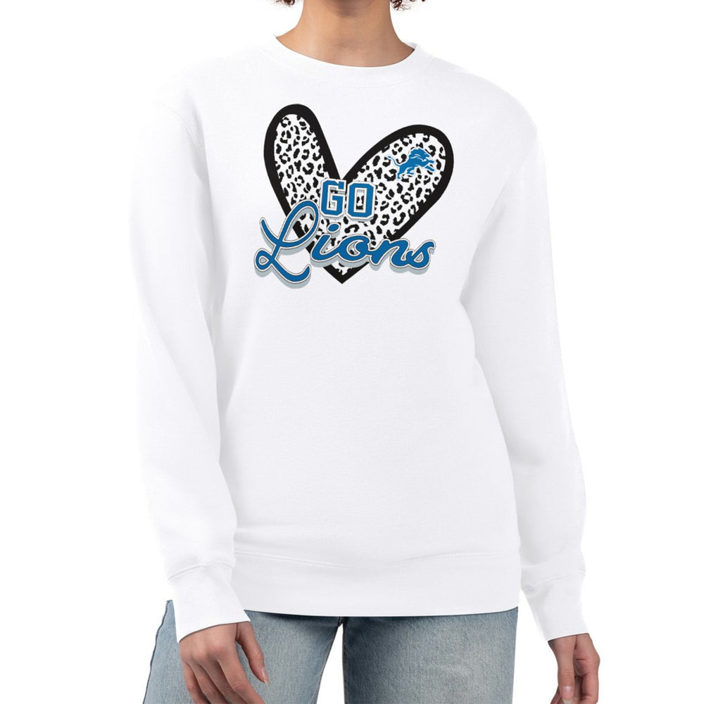Detroit Lions G-III 4Her by Carl Banks Women's Leopard Heart Pullover Sweatshirt White - NFL