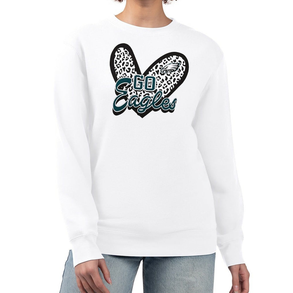 Philadelphia Eagles G-III 4Her by Carl Banks Women's Leopard Heart Pullover Sweatshirt White - NFL